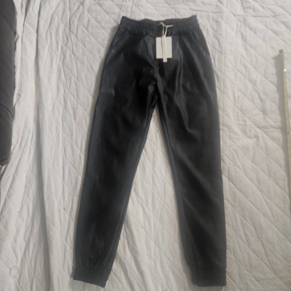 Milio-Milano Womens Faux Leather Jogger Pants Nero Black Made in Italy XS 2040